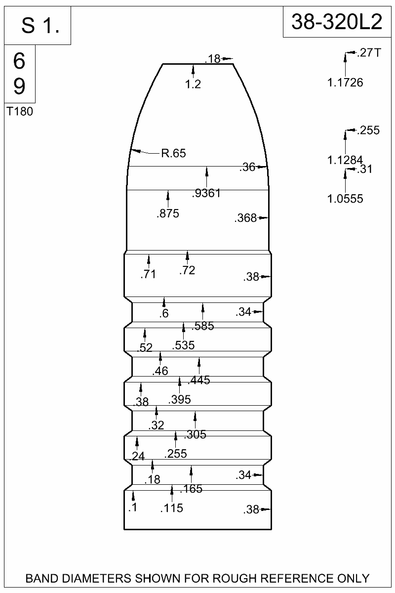 Dimensioned view of bullet 38-320L2