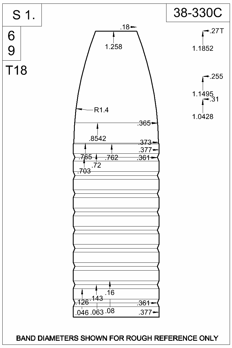 Dimensioned view of bullet 38-330C