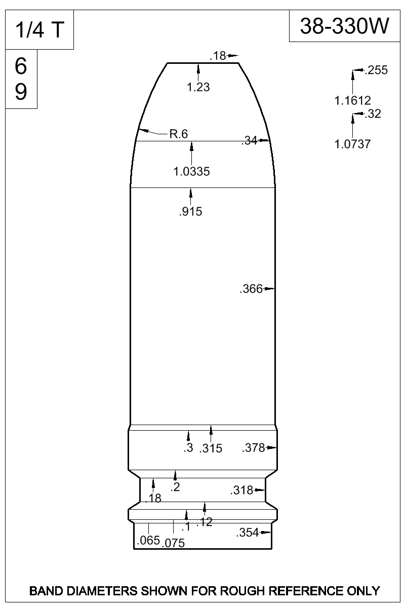 Dimensioned view of bullet 38-330W