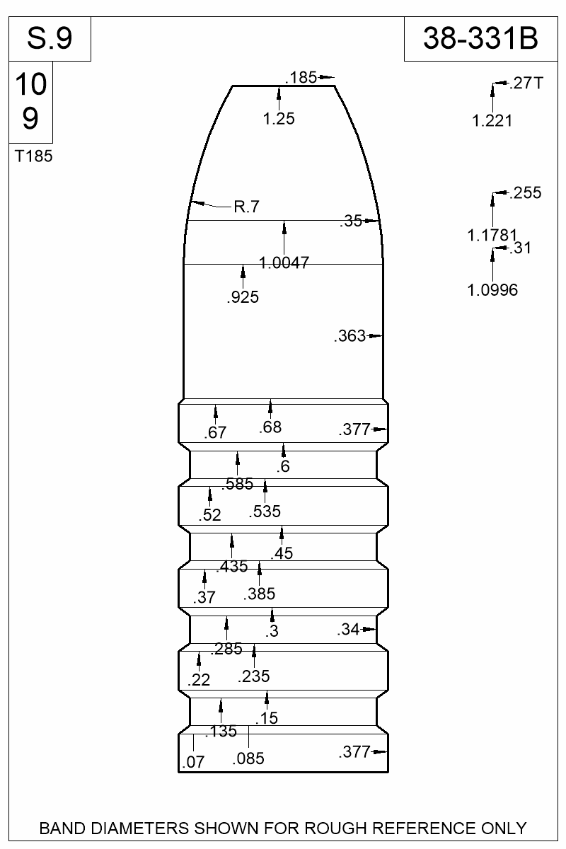 Dimensioned view of bullet 38-331B
