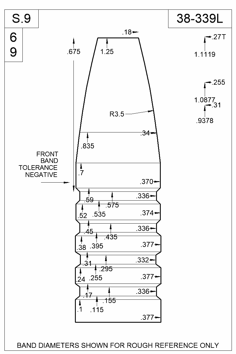 Dimensioned view of bullet 38-339L