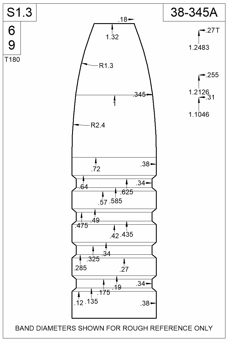 Dimensioned view of bullet 38-345A