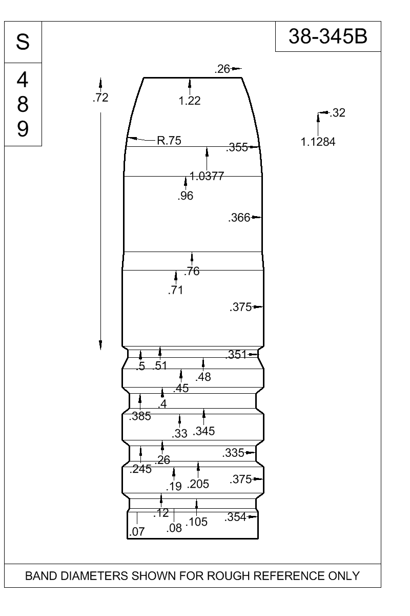 Dimensioned view of bullet 38-345B