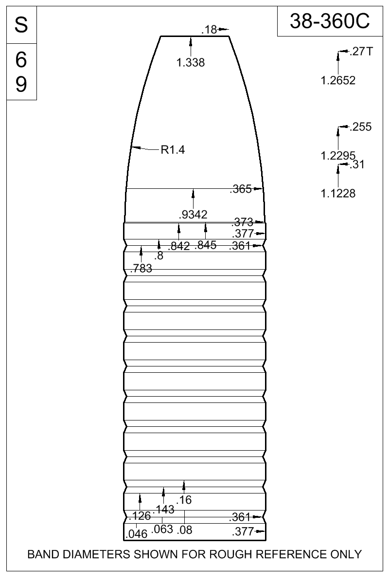 Dimensioned view of bullet 38-360C