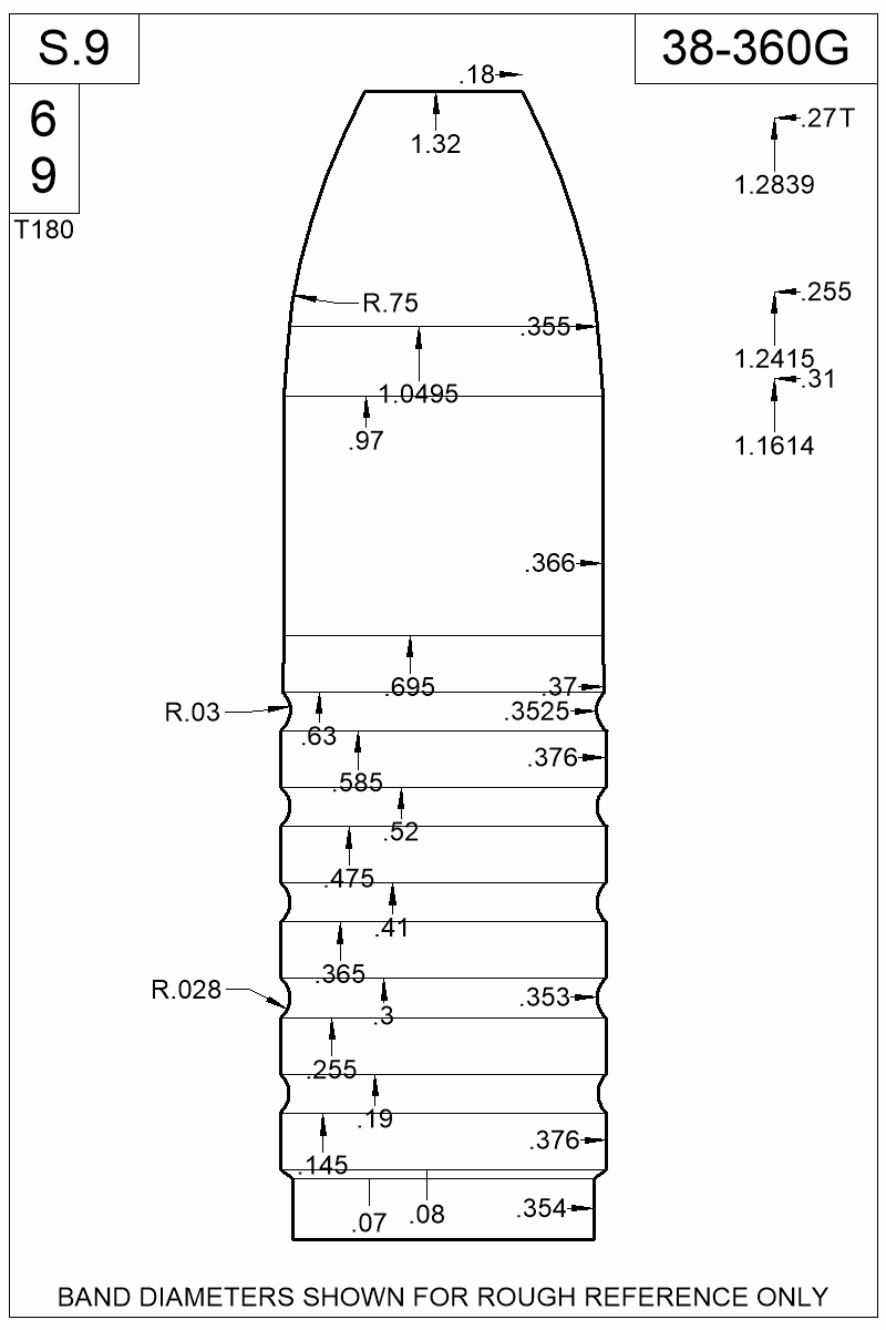 Dimensioned view of bullet 38-360G