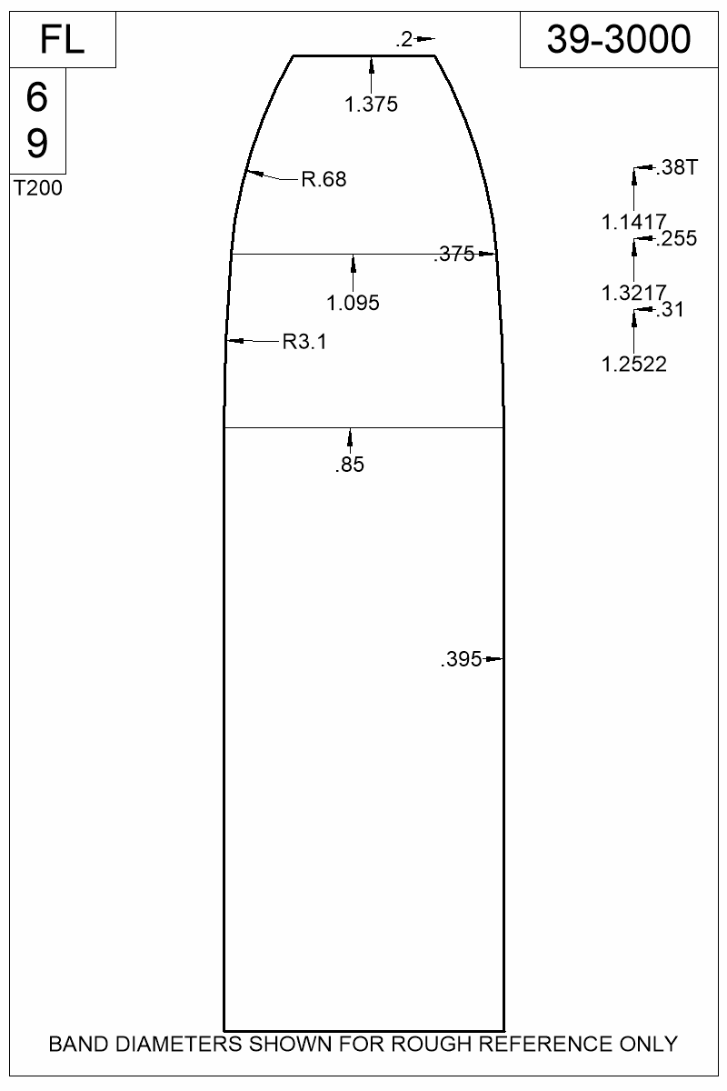 Dimensioned view of bullet 39-3000