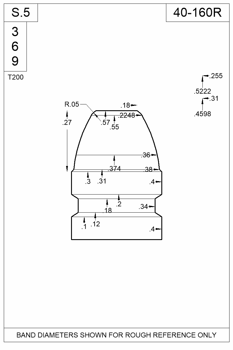 Dimensioned view of bullet 40-160R