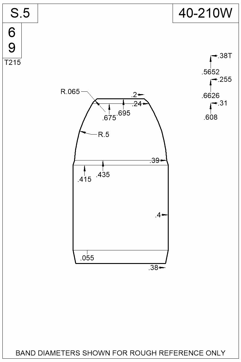 Dimensioned view of bullet 40-210W