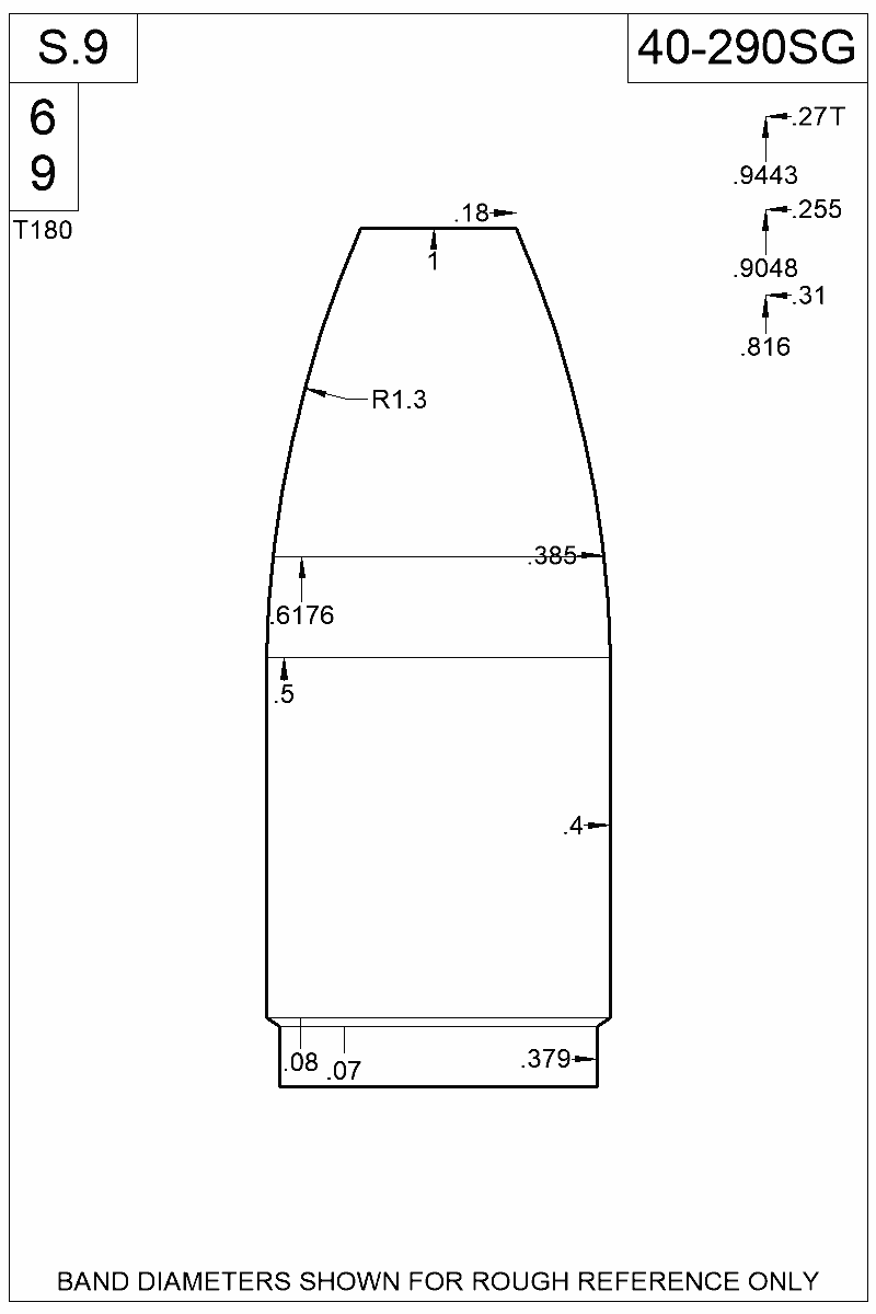 Dimensioned view of bullet 40-290SG