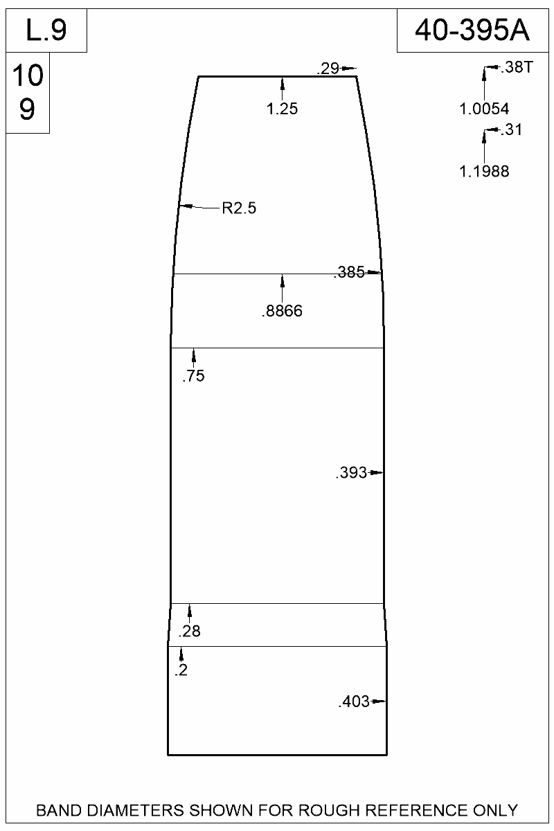 Dimensioned view of bullet 40-395A