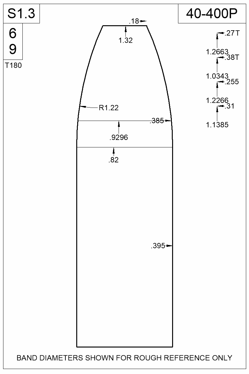 Dimensioned view of bullet 40-400P