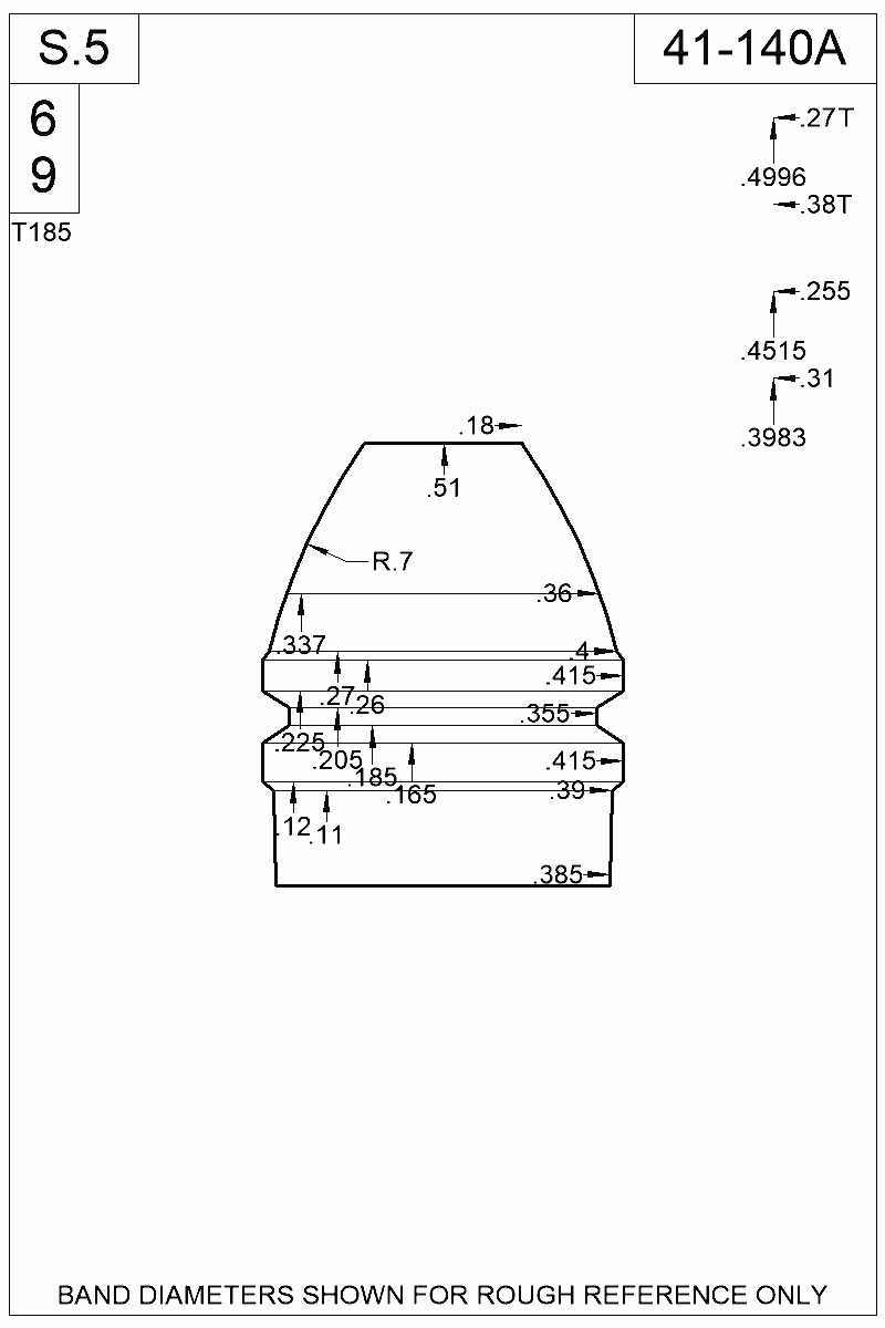 Dimensioned view of bullet 41-140A