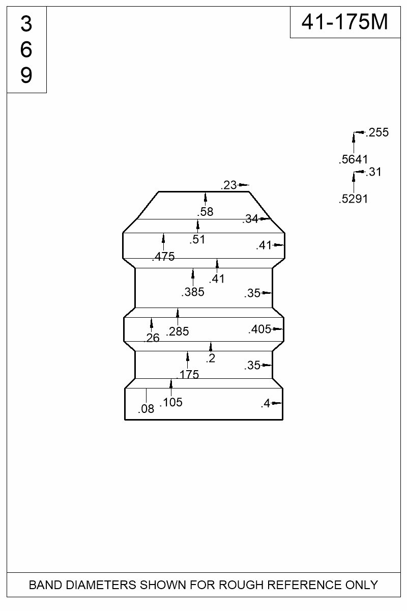 Dimensioned view of bullet 41-175M