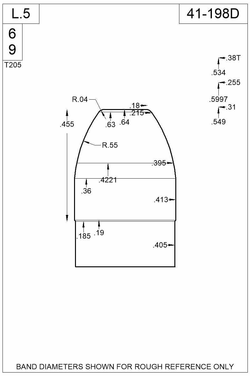 Dimensioned view of bullet 41-198D