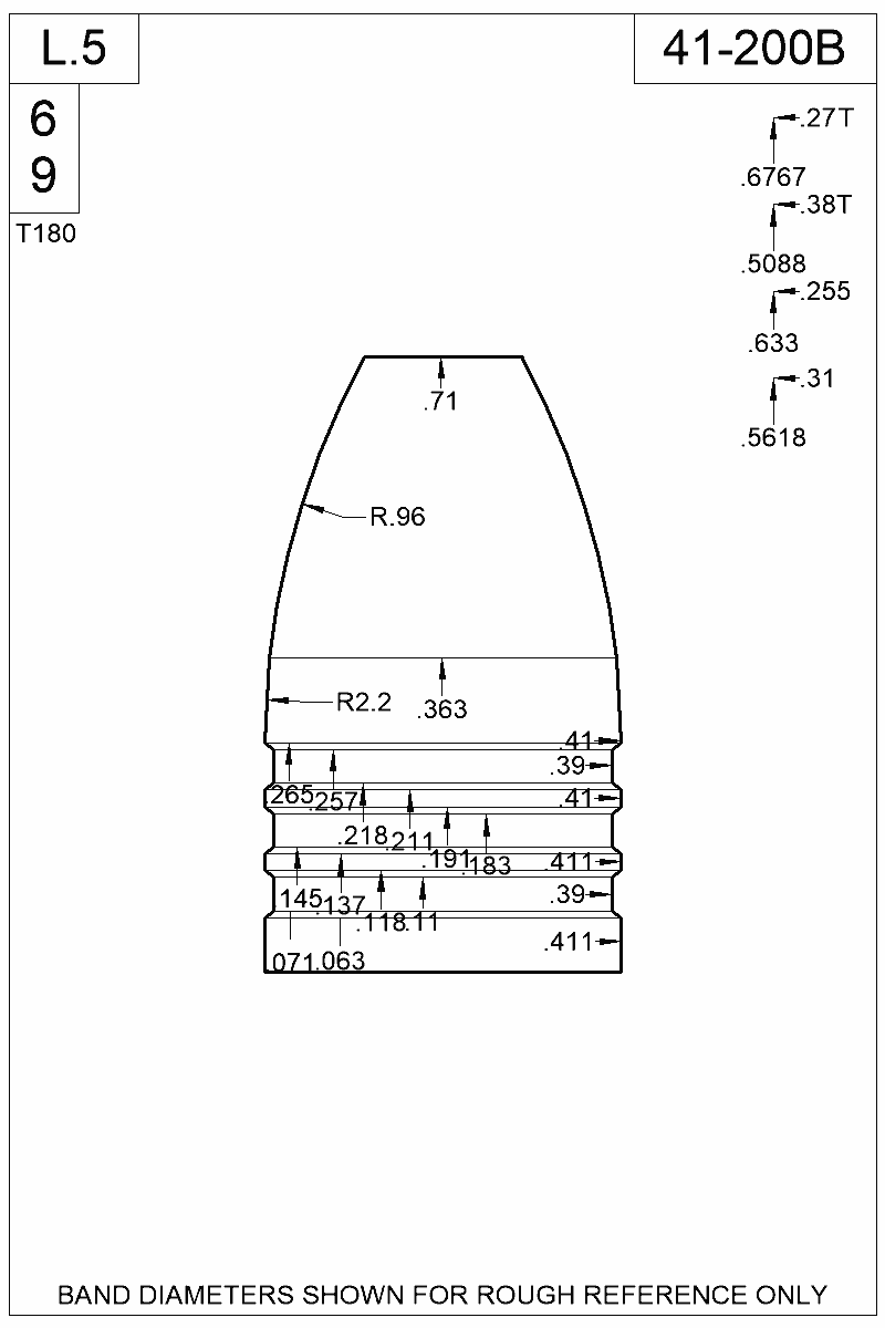 Dimensioned view of bullet 41-200B