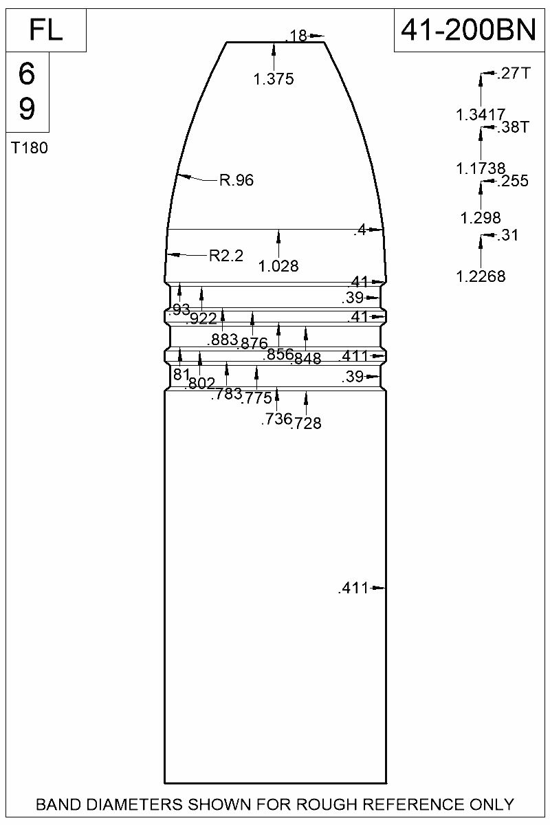 Dimensioned view of bullet 41-200BN