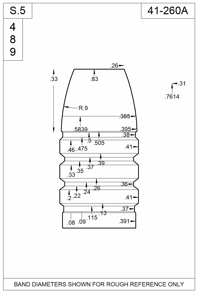 Dimensioned view of bullet 41-260A
