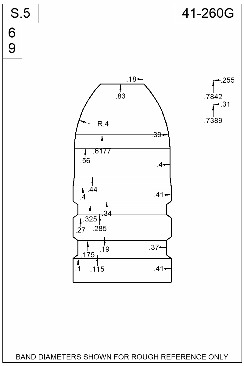 Dimensioned view of bullet 41-260G
