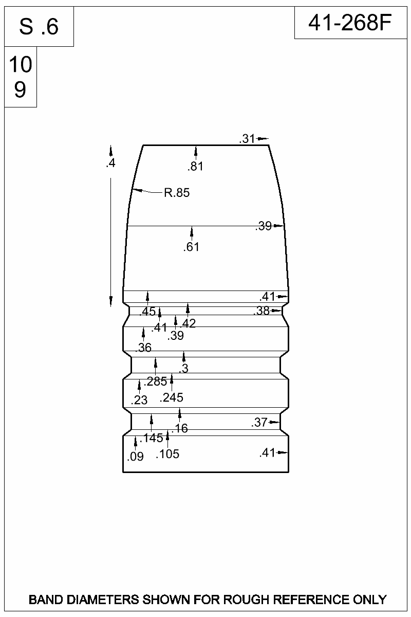 Dimensioned view of bullet 41-268F