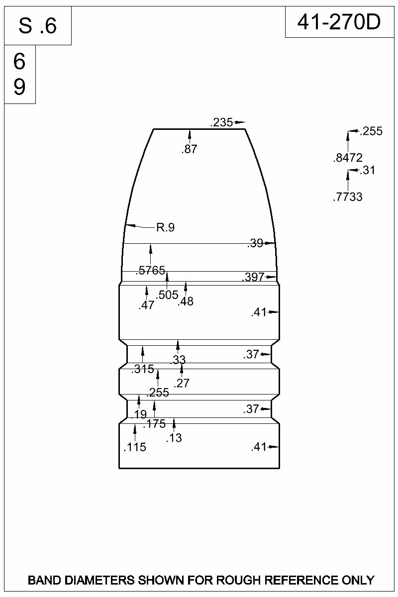 Dimensioned view of bullet 41-270D