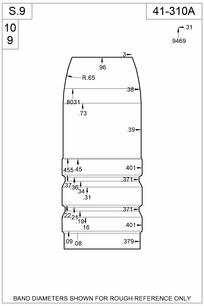 Dimensioned view of bullet 41-310A