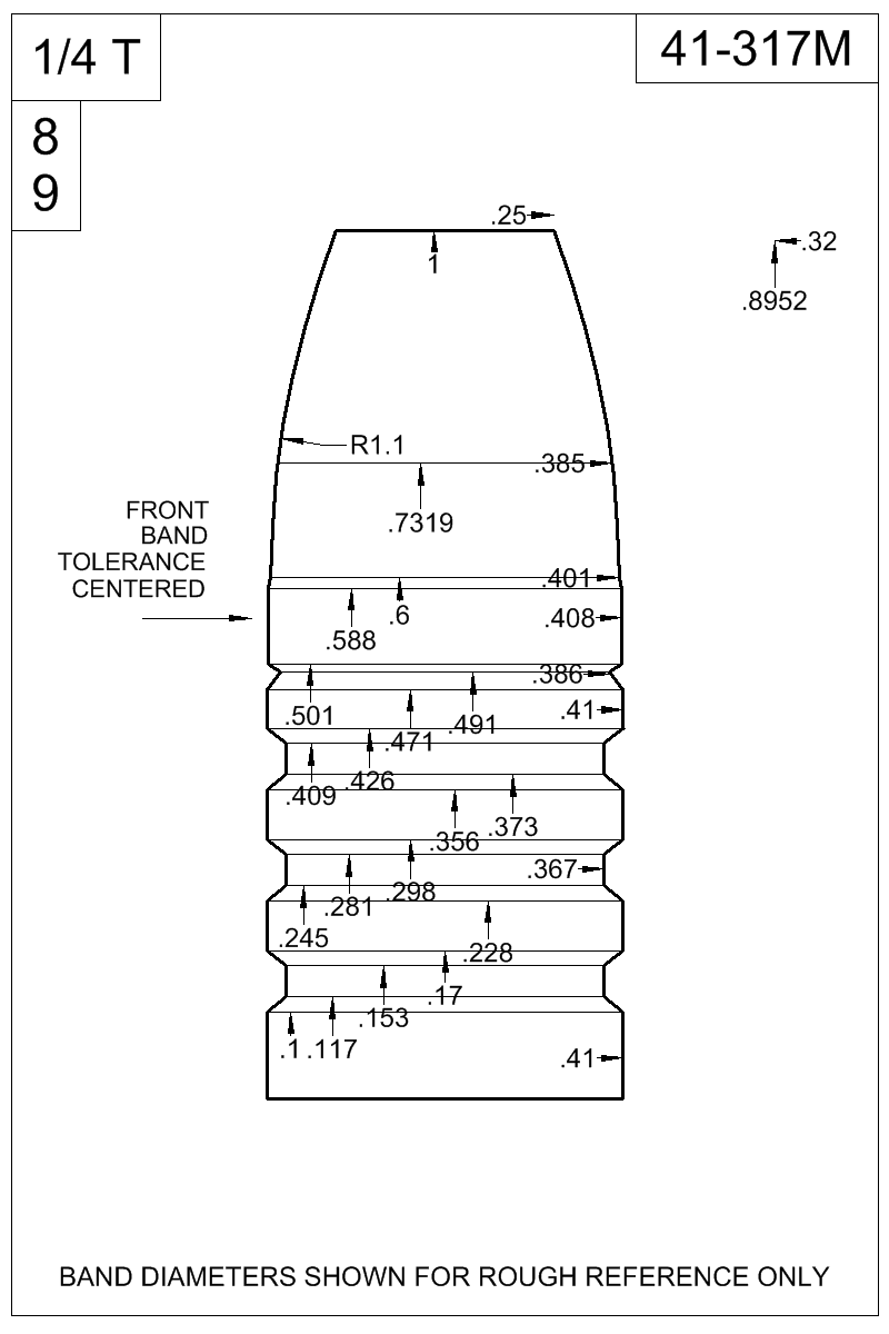 Dimensioned view of bullet 41-317M