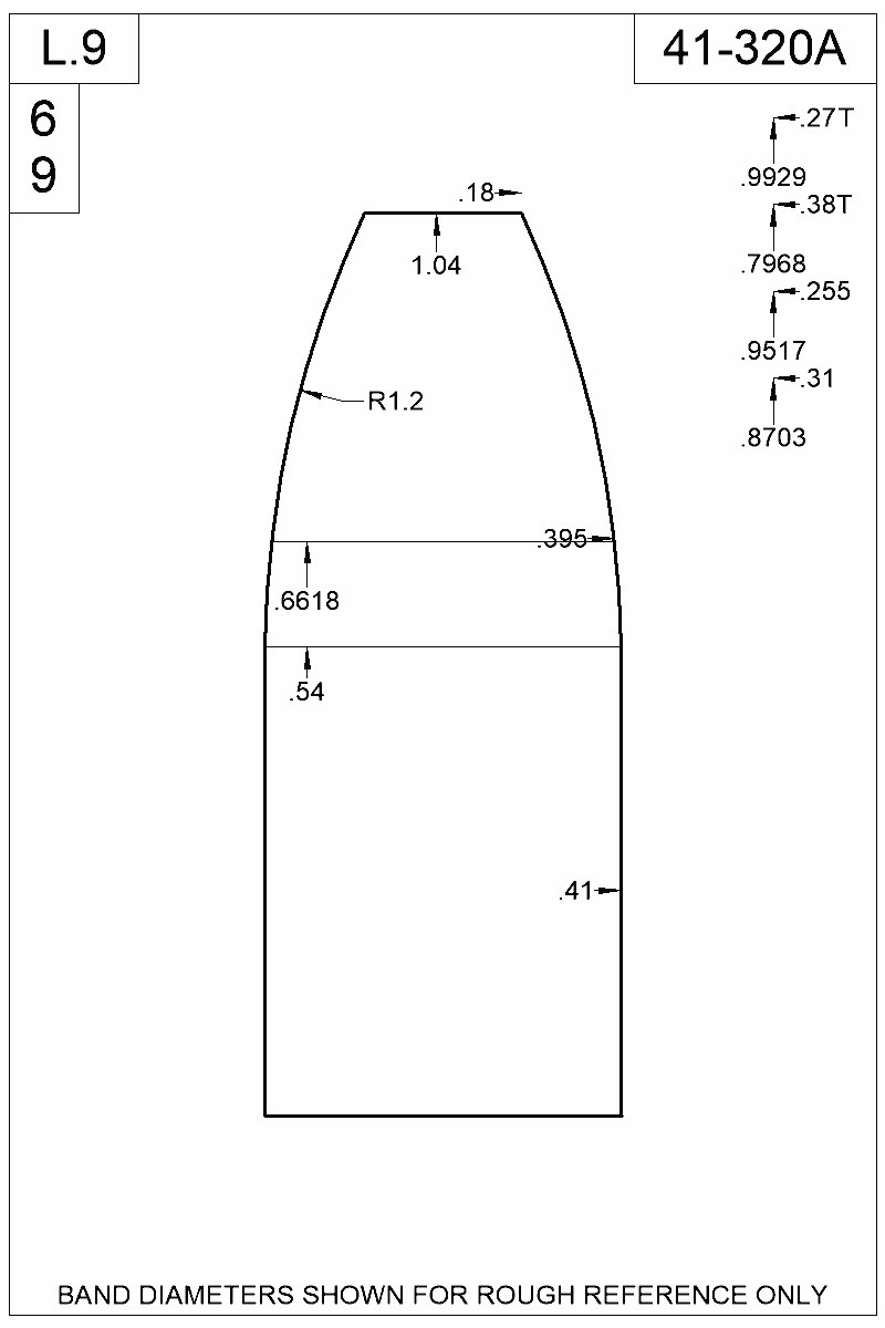 Dimensioned view of bullet 41-320A