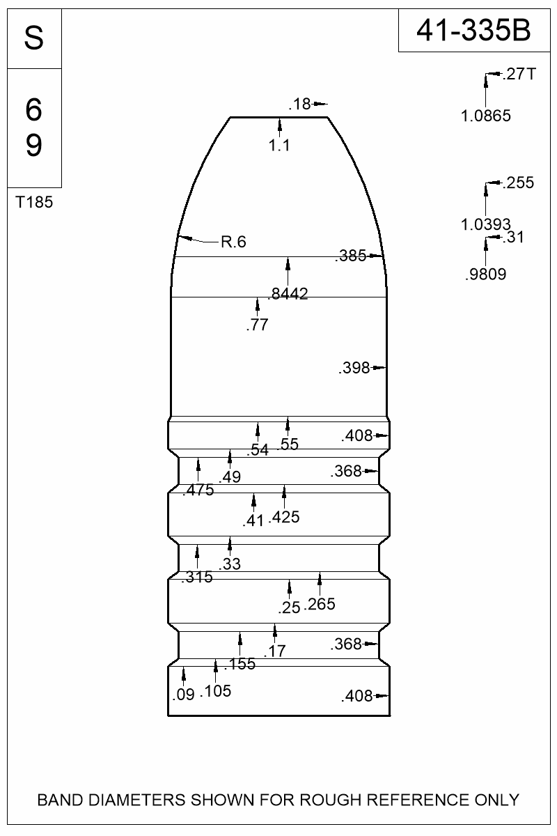 Dimensioned view of bullet 41-335B