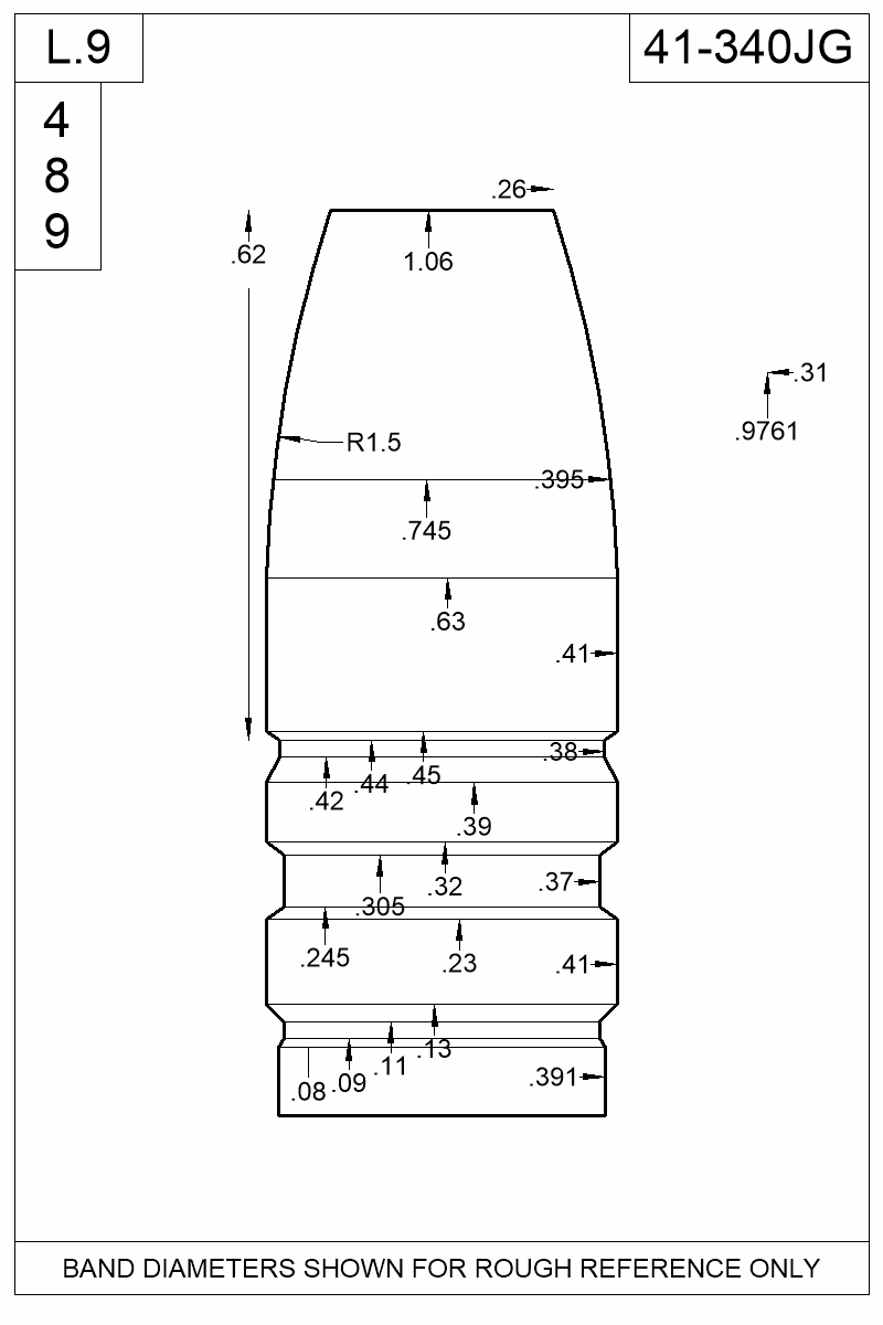 Dimensioned view of bullet 41-340JG