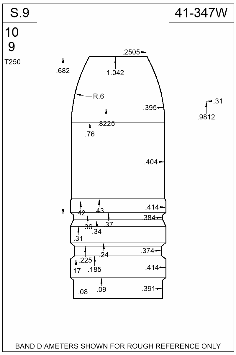 Dimensioned view of bullet 41-347W