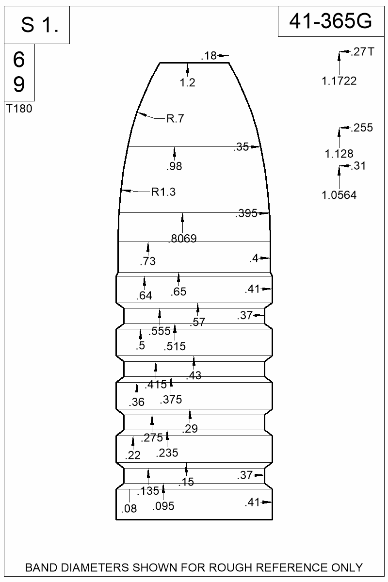 Dimensioned view of bullet 41-365G