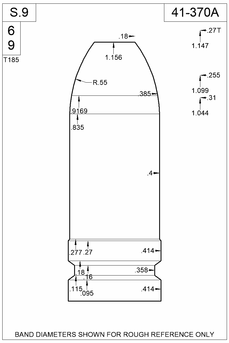 Dimensioned view of bullet 41-370A
