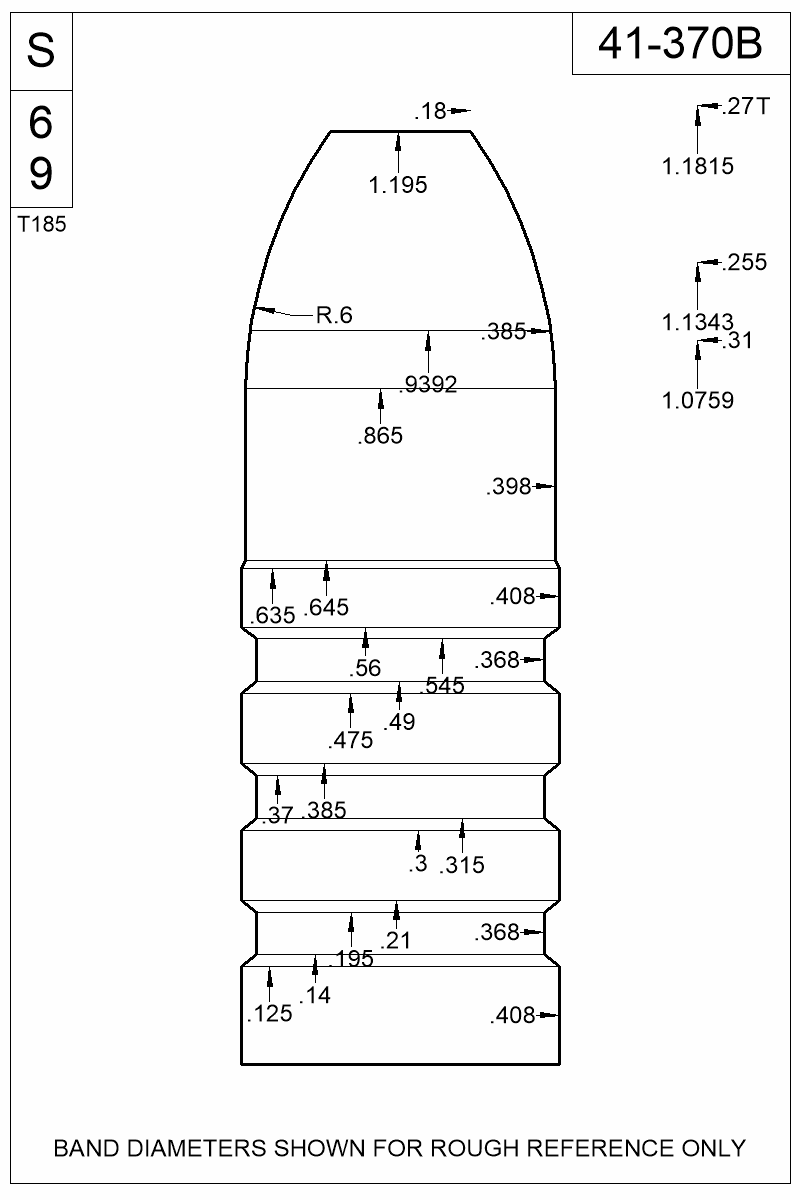 Dimensioned view of bullet 41-370B