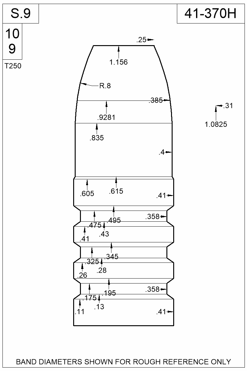 Dimensioned view of bullet 41-370H