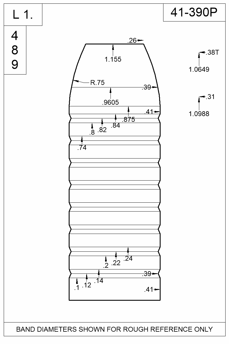 Dimensioned view of bullet 41-390P