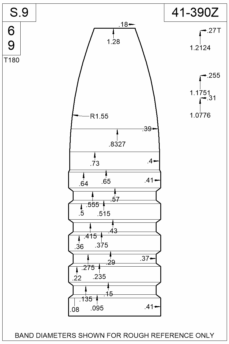 Dimensioned view of bullet 41-390Z