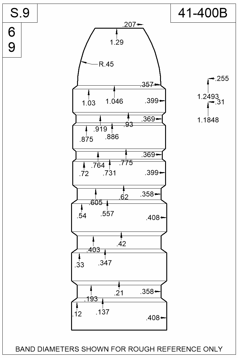 Dimensioned view of bullet 41-400B