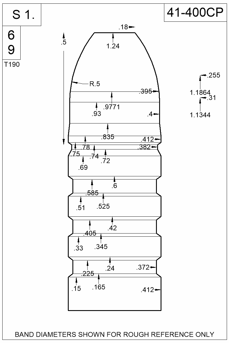 Dimensioned view of bullet 41-400CP