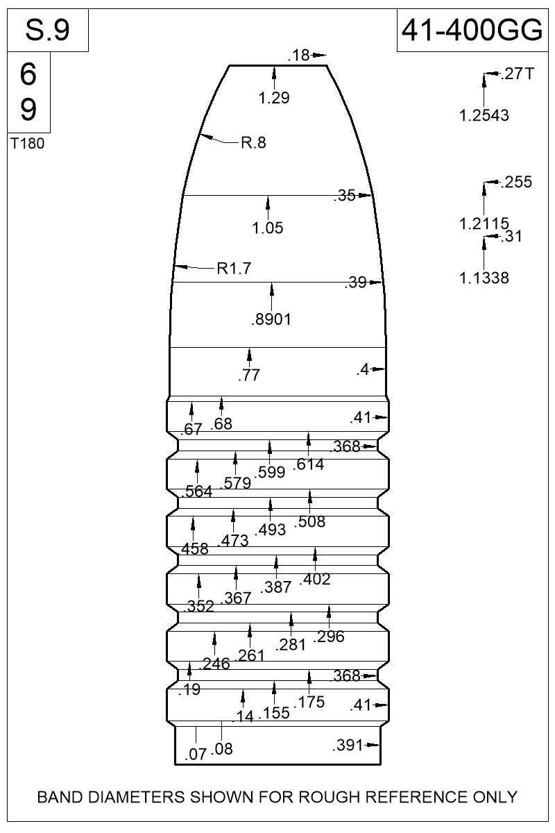 Dimensioned view of bullet 41-400GG