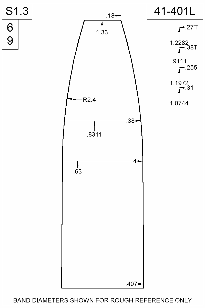 Dimensioned view of bullet 41-401L