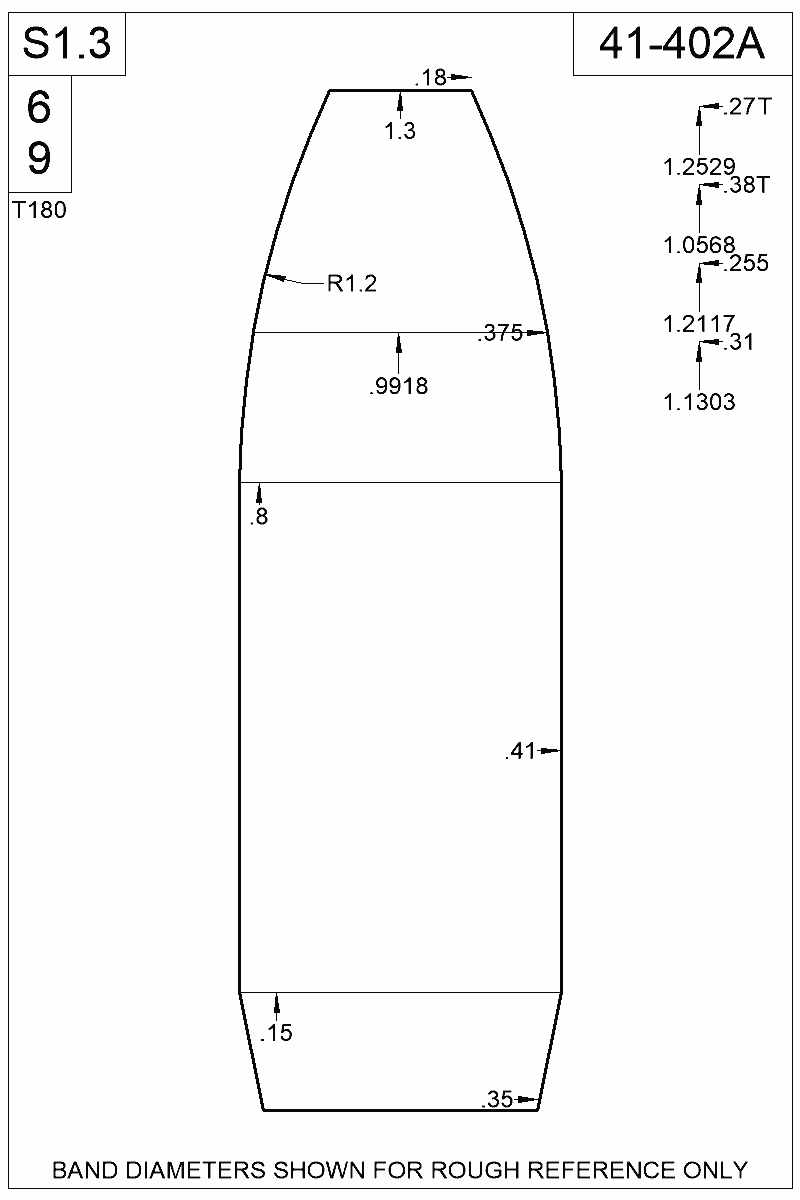 Dimensioned view of bullet 41-402A