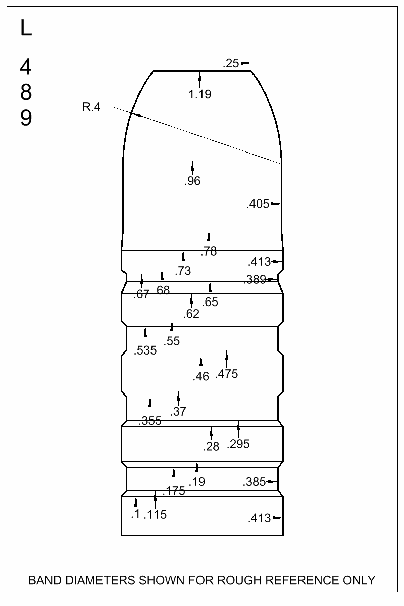 Dimensioned view of bullet 41-405B