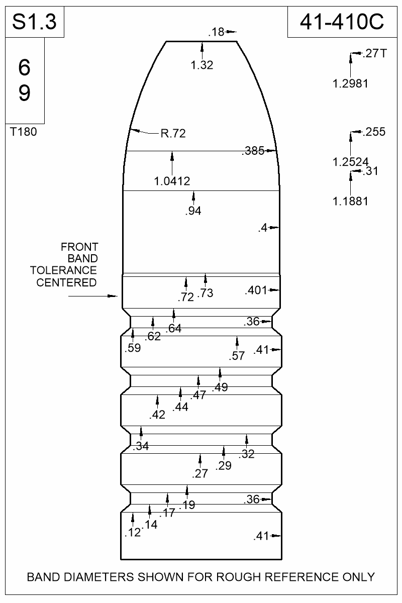 Dimensioned view of bullet 41-410C