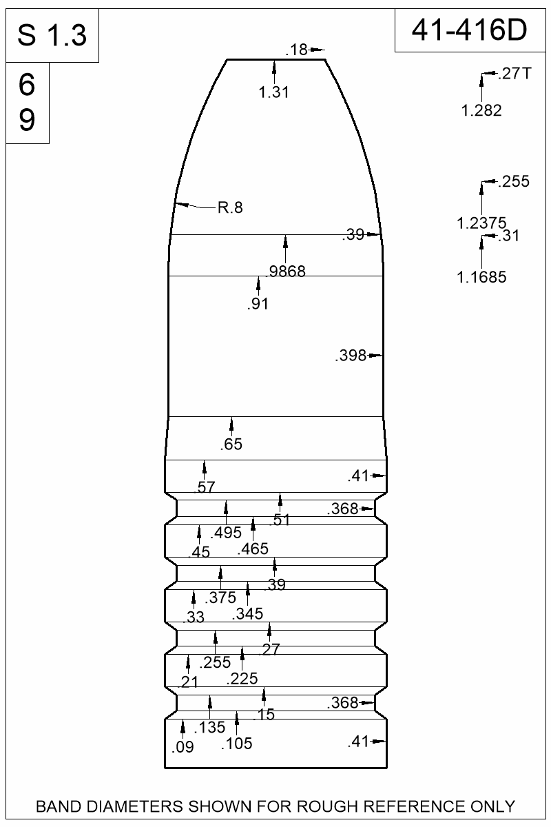 Dimensioned view of bullet 41-416D