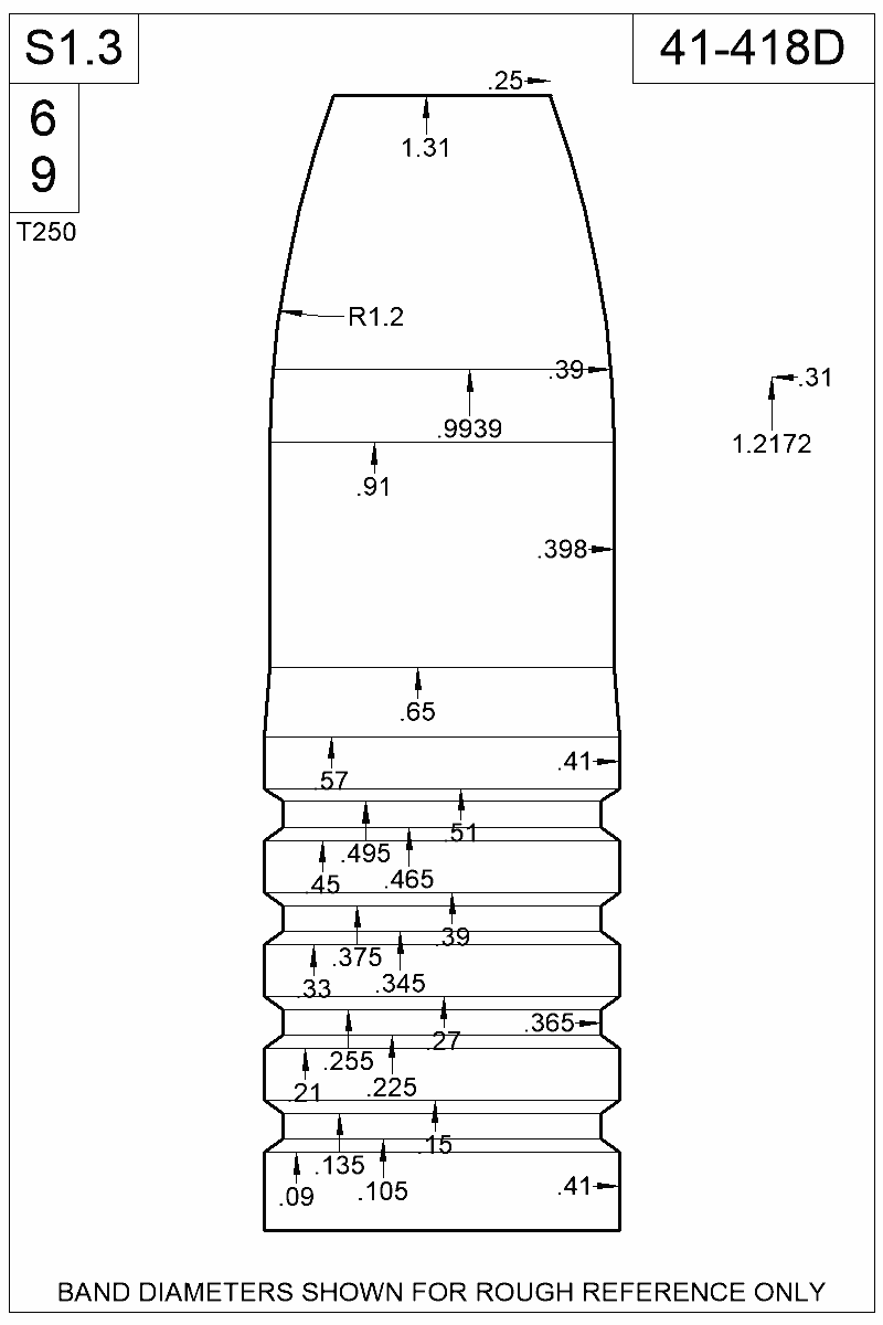 Dimensioned view of bullet 41-418D