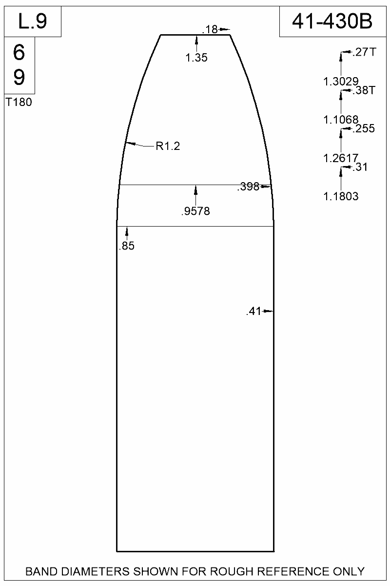 Dimensioned view of bullet 41-430B