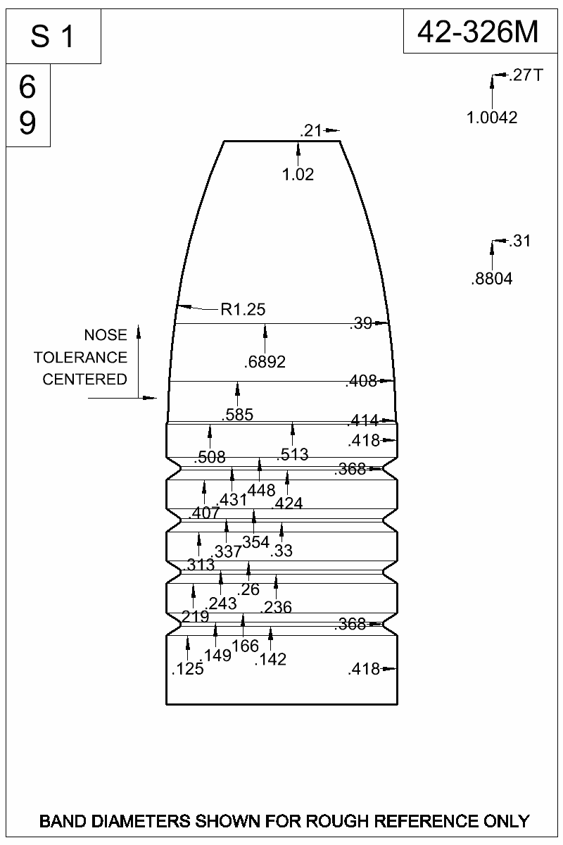 Dimensioned view of bullet 42-326M