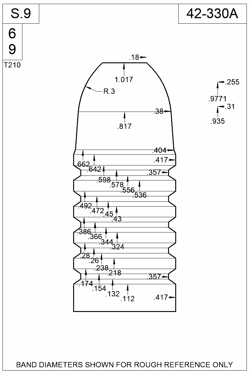 Dimensioned view of bullet 42-330A