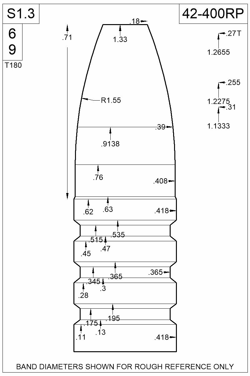 Dimensioned view of bullet 42-400RP