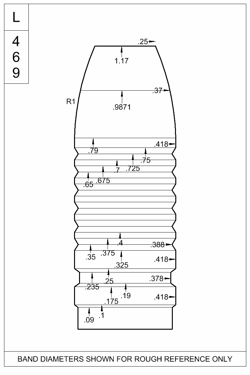Dimensioned view of bullet 42-400T